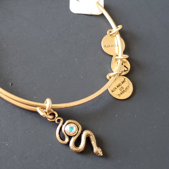 Alex and Ani Jewelry - New Alex & Ani Gold Charm Snake with Crystal Bracelet Bangle  759